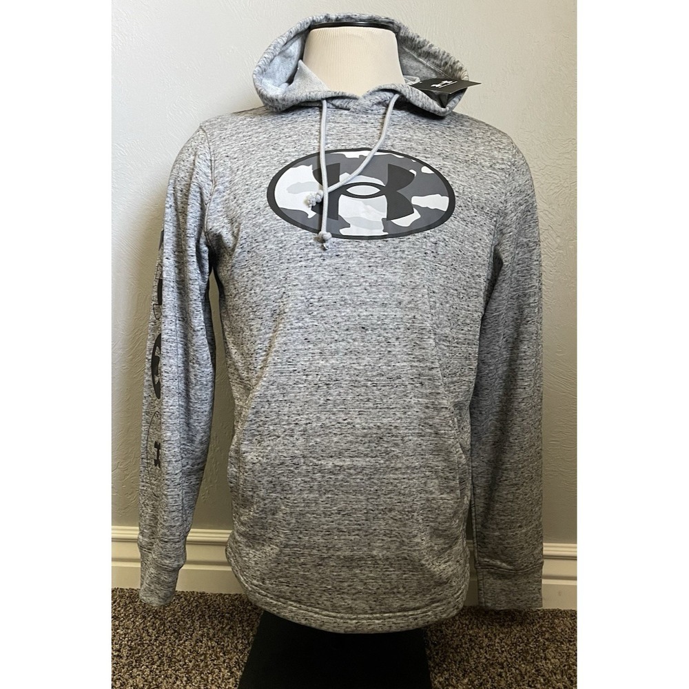 Under Armour Men's Size Medium Gray Heather Rival‎ Terry Big Logo Hoodie NWT!